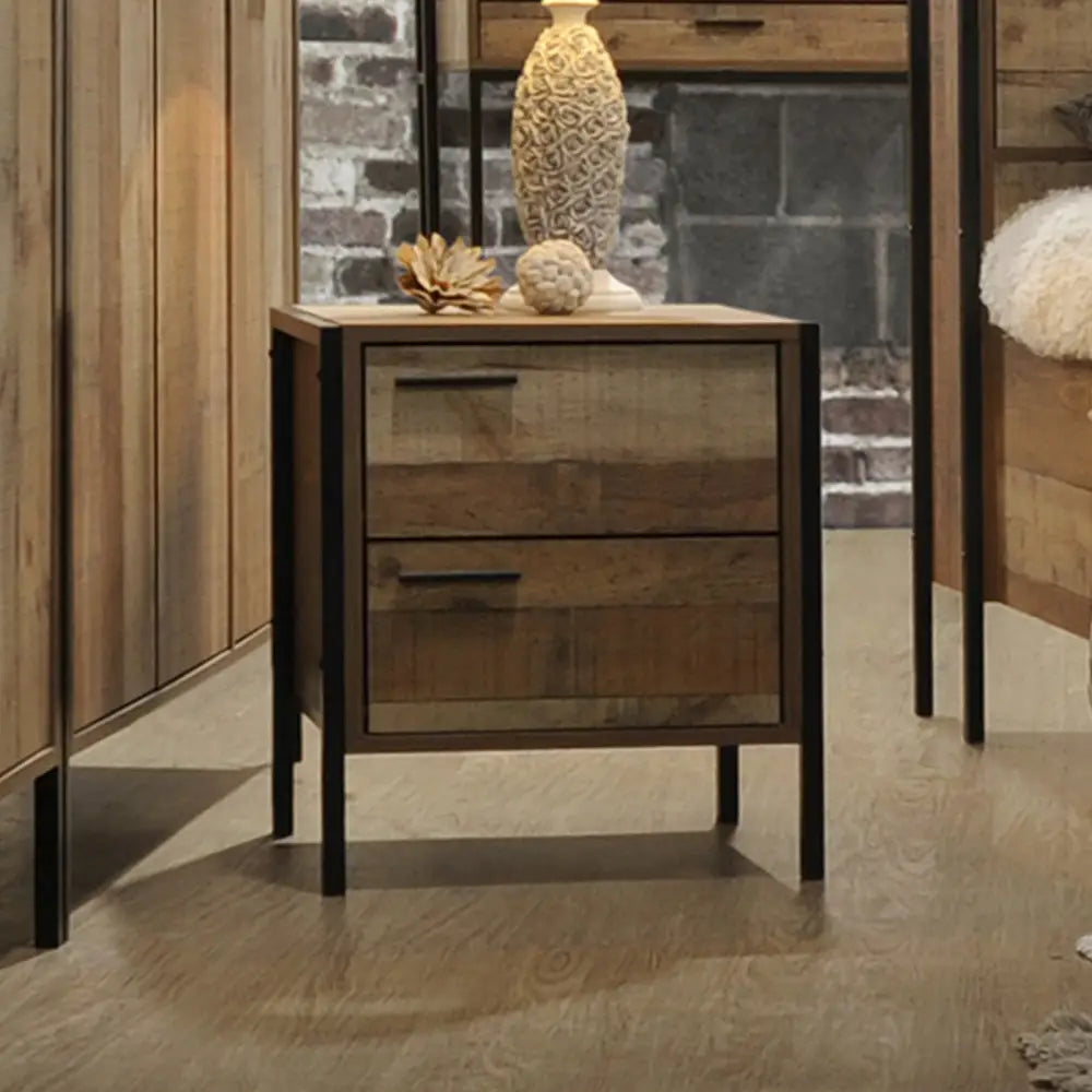 Bedside Table 2 drawers Night Stand Particle Board Construction in Oak Colour - Furniture > Bedroom