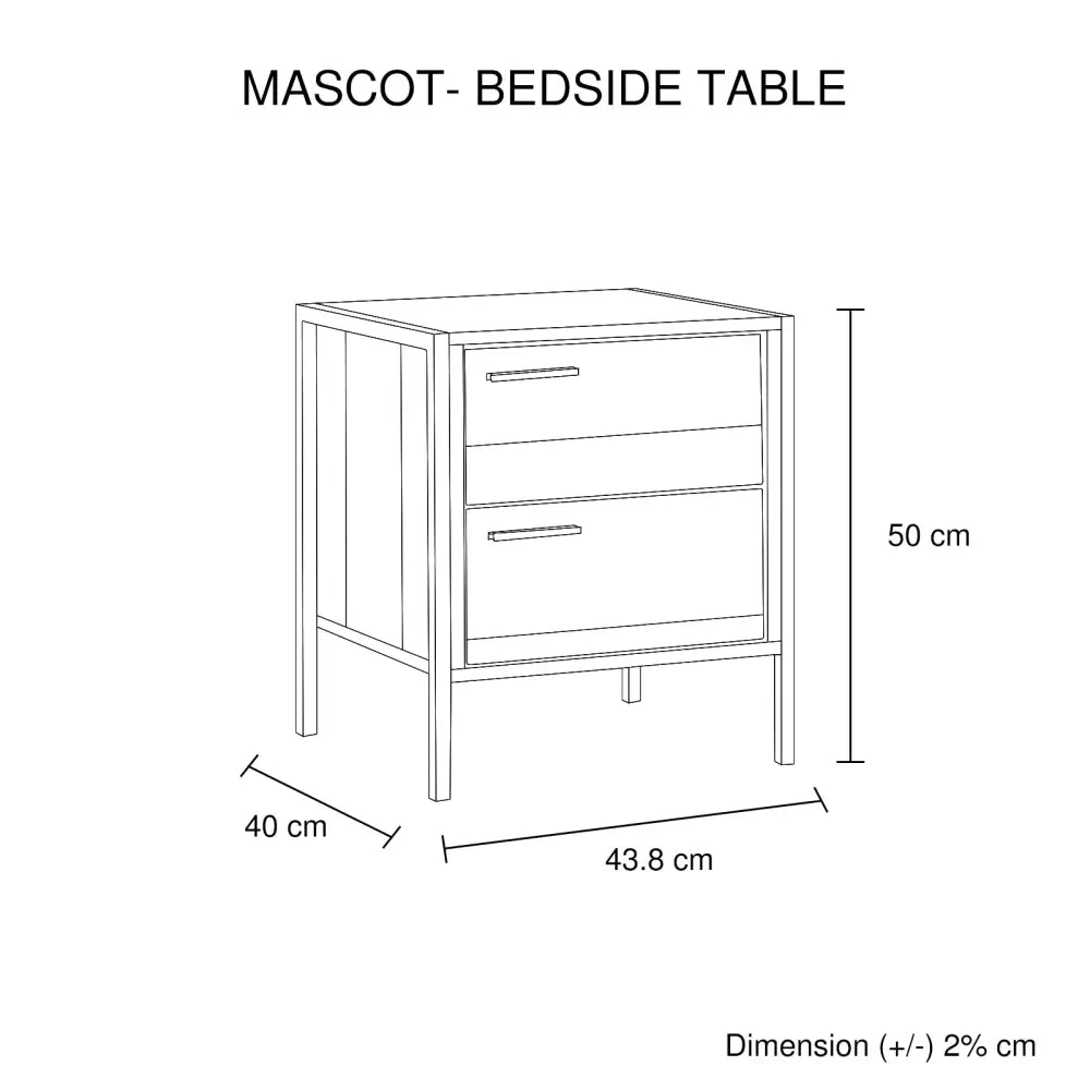 Bedside Table 2 drawers Night Stand Particle Board Construction in Oak Colour - Furniture > Bedroom