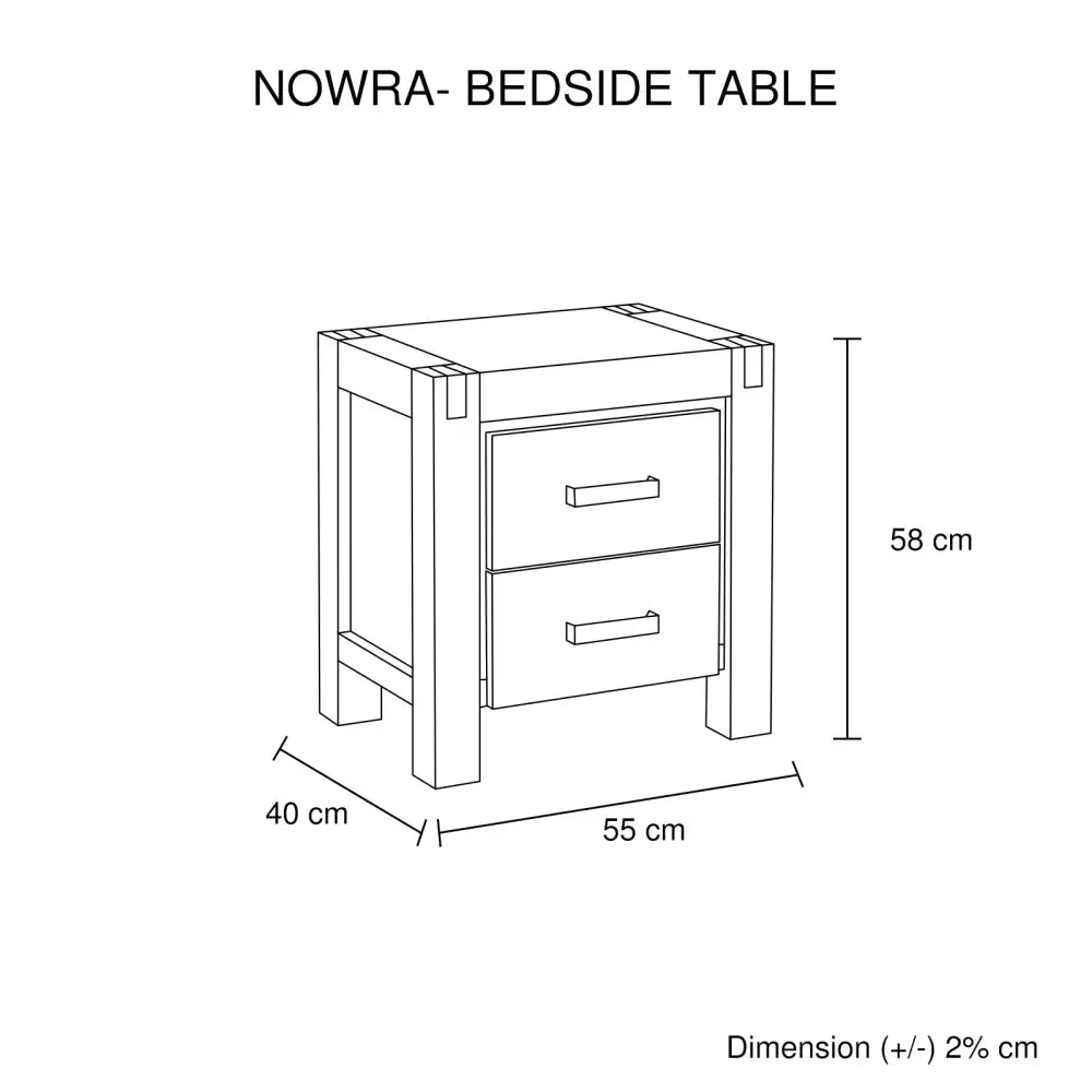 Bedside Table 2 drawers Night Stand Solid Wood Acacia Storage in Chocolate Colour - Furniture > Bedroom