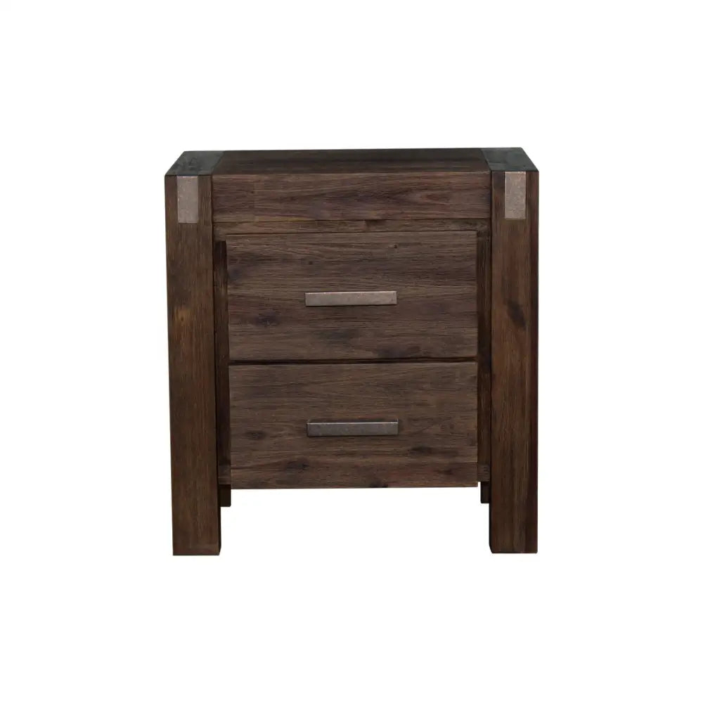 Bedside Table 2 drawers Night Stand Solid Wood Acacia Storage in Chocolate Colour - Furniture > Bedroom