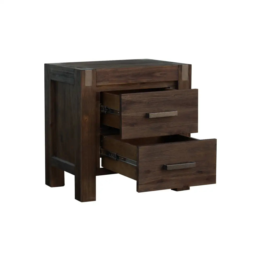 Bedside Table 2 drawers Night Stand Solid Wood Acacia Storage in Chocolate Colour - Furniture > Bedroom