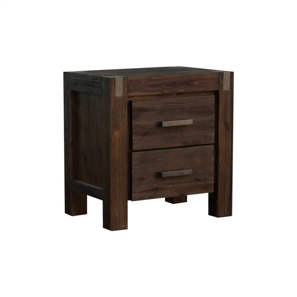 Bedside Table 2 drawers Night Stand Solid Wood Acacia Storage in Chocolate Colour - Furniture > Bedroom