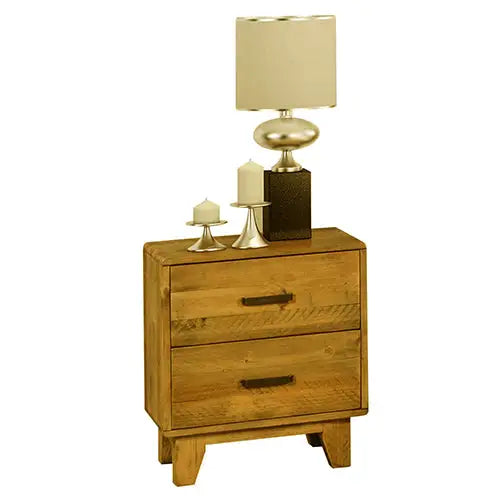 Bedside Table 2 drawers Night Stand Solid Wood Storage Light Brown Colour - Furniture > Bedroom