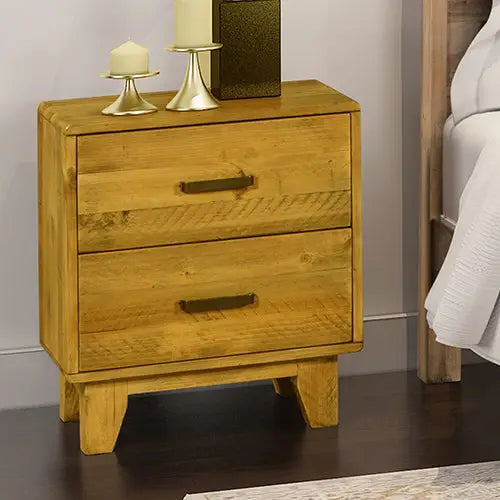 Bedside Table 2 drawers Night Stand Solid Wood Storage Light Brown Colour - Furniture > Bedroom