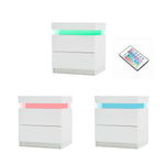Bedside Table 2 Drawers RGB LED Bedroom Cabinet Nightstand Gloss AURORA WHITE - Furniture > Bedroom