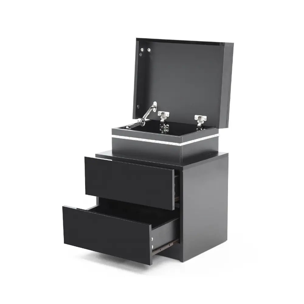 Bedside Table 2 Drawers RGB LED Bedroom Cabinet Nightstand Gloss AURORA BLACK - Furniture > Bedroom