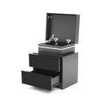 Bedside Table 2 Drawers RGB LED Bedroom Cabinet Nightstand Gloss AURORA BLACK - Furniture > Bedroom