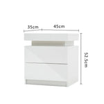 Bedside Table 2 Drawers RGB LED Bedroom Cabinet Nightstand Gloss AURORA WHITE - Furniture > Bedroom
