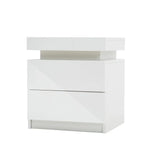 Bedside Table 2 Drawers RGB LED Bedroom Cabinet Nightstand Gloss AURORA WHITE - Furniture > Bedroom