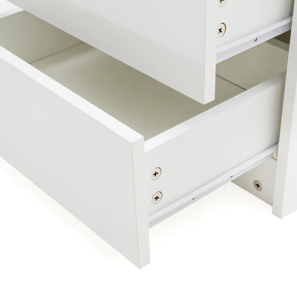 Bedside Table 2 Drawers RGB LED Bedroom Cabinet Nightstand Gloss AURORA WHITE - Furniture > Bedroom