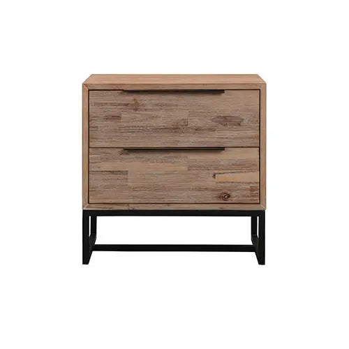 Bedside Table 2 drawers Side Table Solid Acacia Wood Veneered in Tea Colour - Furniture > Bedroom > Bedside Tables