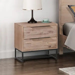 Bedside Table 2 drawers Side Table Solid Acacia Wood Veneered in Tea Colour - Furniture > Bedroom > Bedside Tables