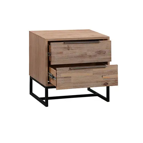 Bedside Table 2 drawers Side Table Solid Acacia Wood Veneered in Tea Colour - Furniture > Bedroom > Bedside Tables