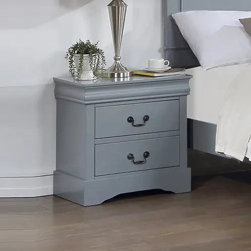 Bedside Table Grey Colour With 2 Drawers Night Stand Solid Wood Metal Handles - Furniture > Bedroom > Bedside Tables