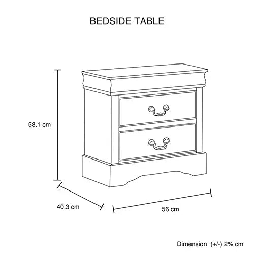 Bedside Table Grey Colour With 2 Drawers Night Stand Solid Wood Metal Handles - Furniture > Bedroom > Bedside Tables