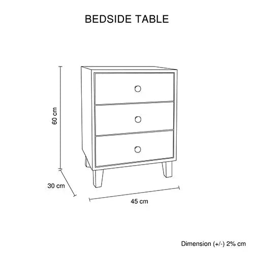 Bedside Table MDF 3 Drawers Side Table Night Stand Storage in Brown Colour - Furniture > Bedroom > Beds & Bed Frames