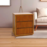 Bedside Table MDF Brown Colour Waveform Design Three Drawers - Furniture > Bedroom > Bedside Tables