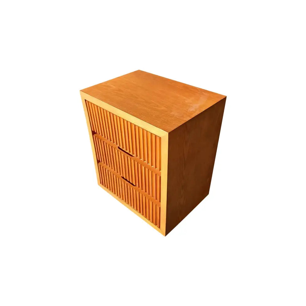 Bedside Table MDF Brown Colour Waveform Design Three Drawers - Furniture > Bedroom > Bedside Tables