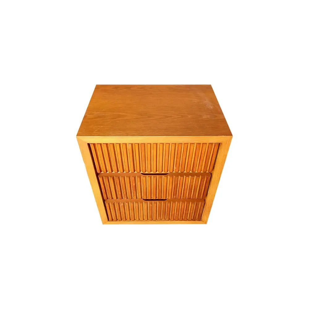 Bedside Table MDF Brown Colour Waveform Design Three Drawers - Furniture > Bedroom > Bedside Tables