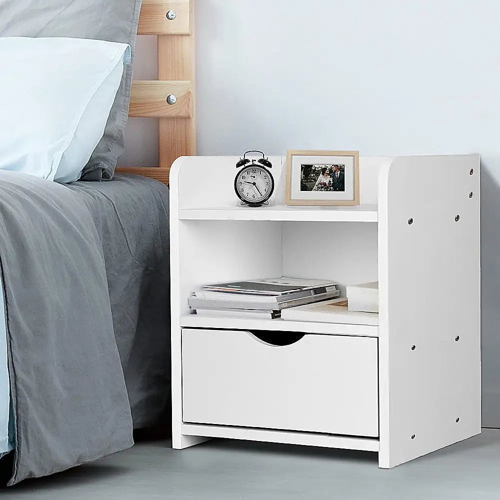 Bedside Table Side Nightstand Storage Drawer Shelf Bedroom Unit - Furniture > Office