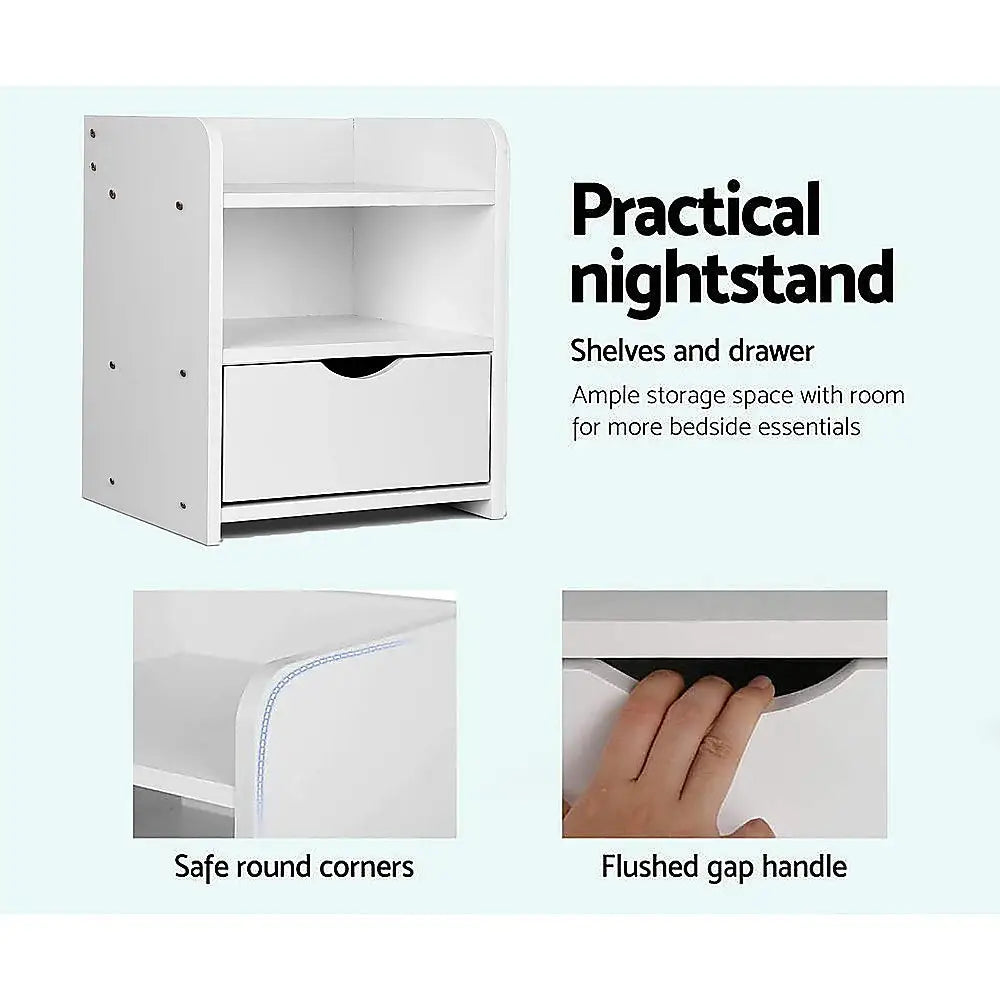 Bedside Table Side Nightstand Storage Drawer Shelf Bedroom Unit - Furniture > Office