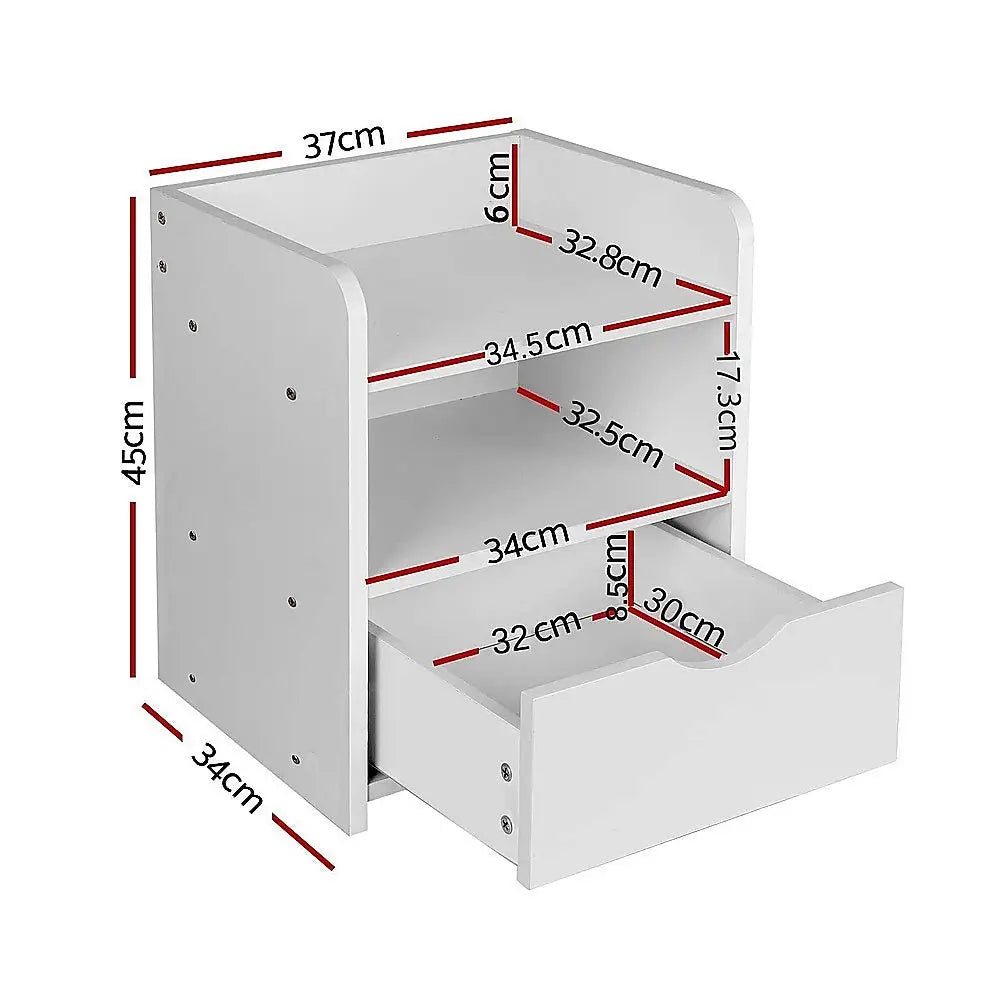 Bedside Table Side Nightstand Storage Drawer Shelf Bedroom Unit - Furniture > Office