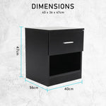 Bedside Table Side Storage Cabinet Nightstand Bedroom 1 Drawer 1 Shelf ELLA - BLACK - Furniture > Bedroom