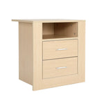 Bedside Table Side Storage Cabinet Nightstand Bedroom 2 Drawer 1 Shelf ZURI OAK - Furniture > Bedroom