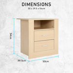Bedside Table Side Storage Cabinet Nightstand Bedroom 2 Drawer 1 Shelf ZURI OAK - Furniture > Bedroom