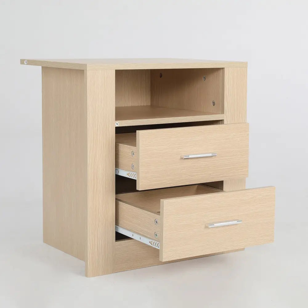 Bedside Table Side Storage Cabinet Nightstand Bedroom 2 Drawer 1 Shelf ZURI OAK - Furniture > Bedroom