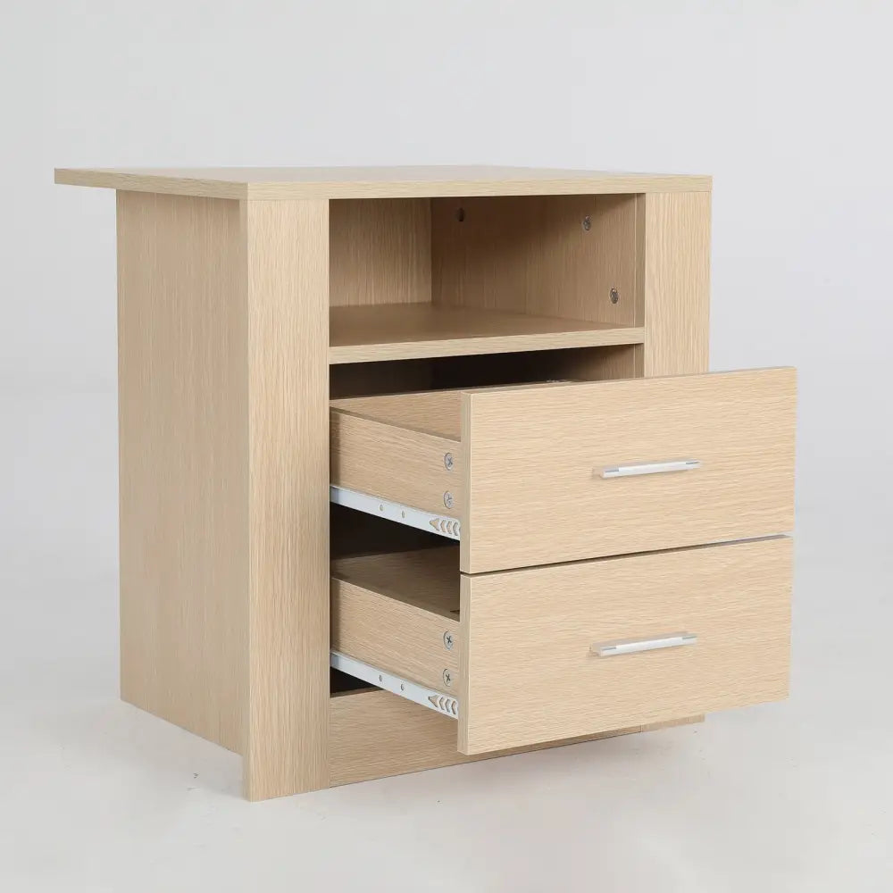 Bedside Table Side Storage Cabinet Nightstand Bedroom 2 Drawer 1 Shelf ZURI OAK - Furniture > Bedroom