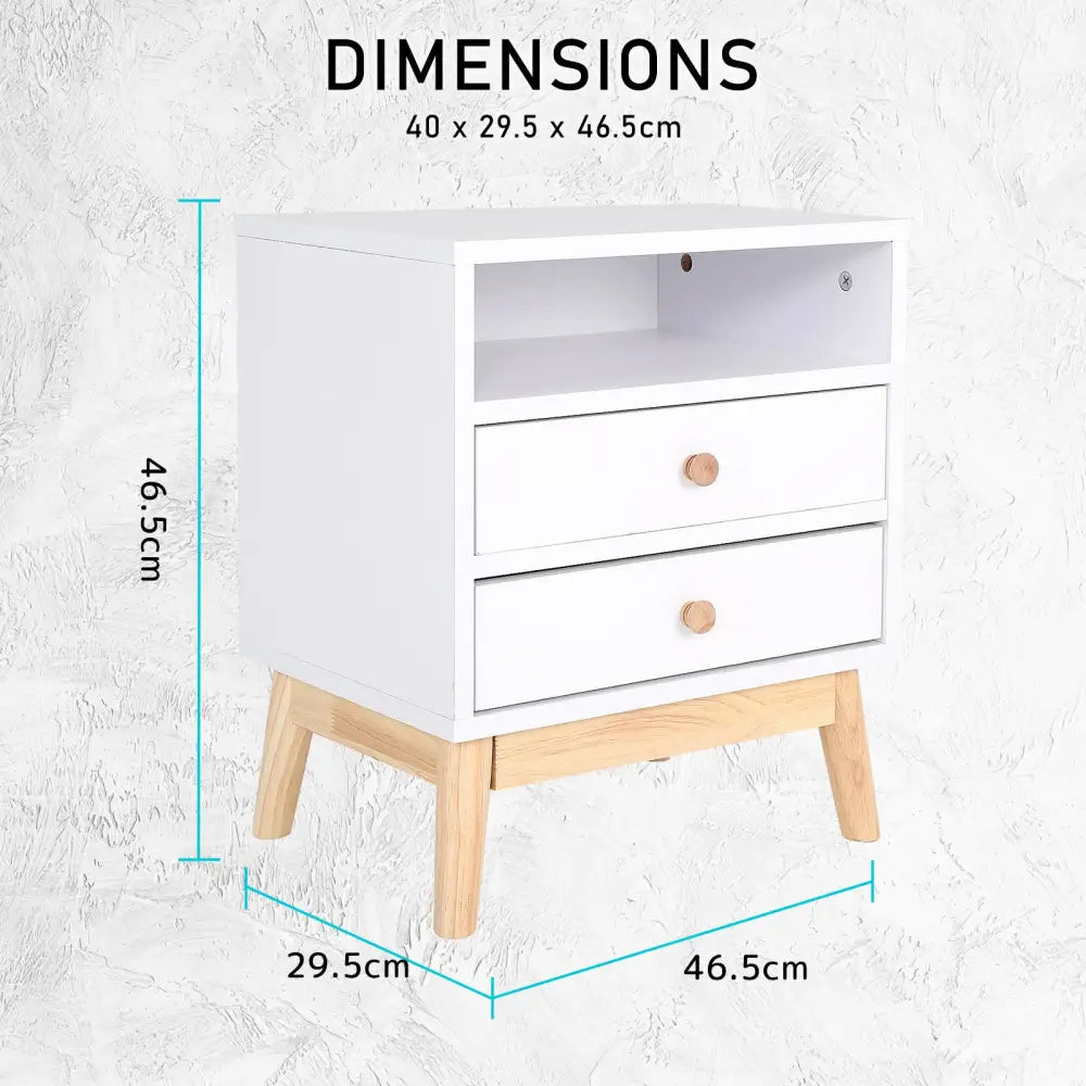 Bedside Table Side Storage Cabinet Nightstand Bedroom 2 Drawer ANYA - WHITE - Furniture > Bedroom