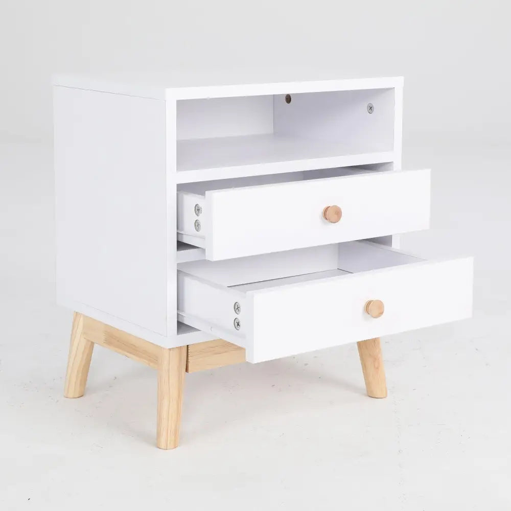 Bedside Table Side Storage Cabinet Nightstand Bedroom 2 Drawer ANYA - WHITE - Furniture > Bedroom
