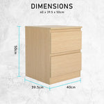 Bedside Table Side Storage Cabinet Nightstand Bedroom 2 Drawer JOSS OAK - Furniture > Bedroom