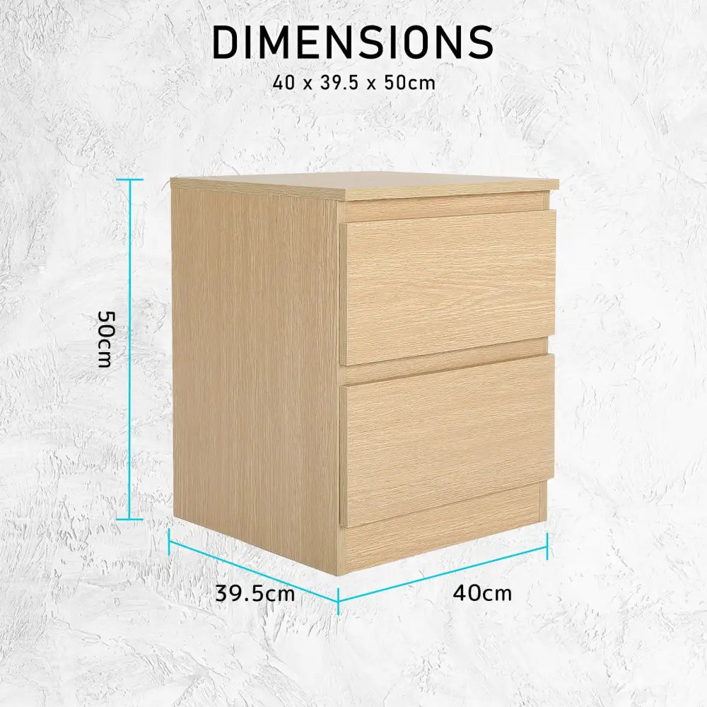 Bedside Table Side Storage Cabinet Nightstand Bedroom 2 Drawer JOSS OAK - Furniture > Bedroom