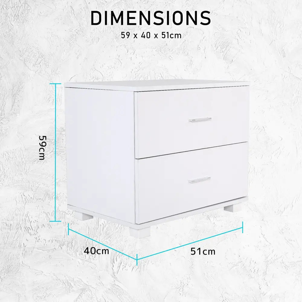 Bedside Table Side Storage Cabinet Nightstand Bedroom 2 Drawer Legs ETTA WHITE - Furniture > Bedroom