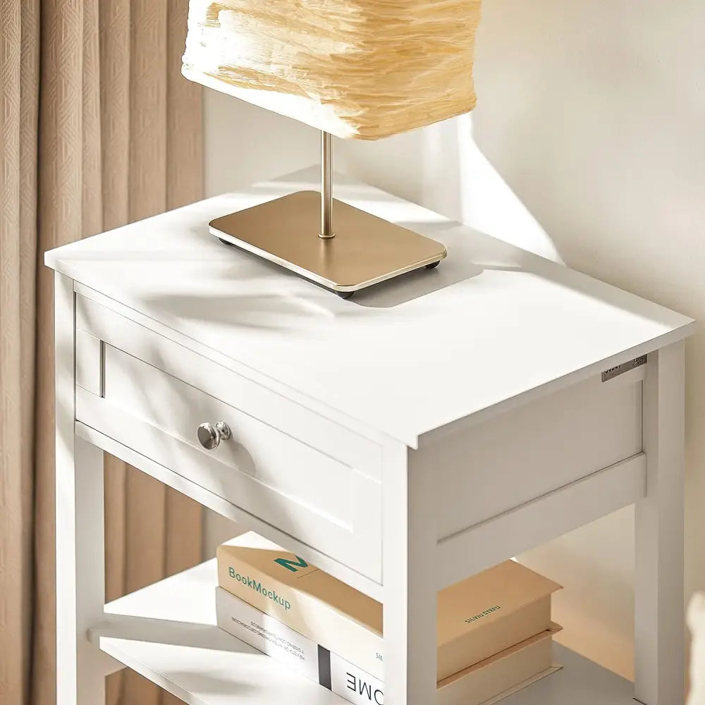 Bedside Table with Drawer Shelves - Home & Garden > Decor