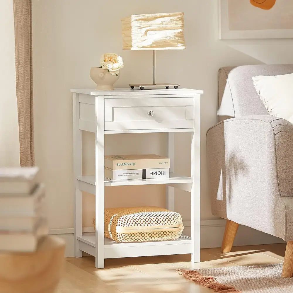 Bedside Table with Drawer Shelves - Home & Garden > Decor