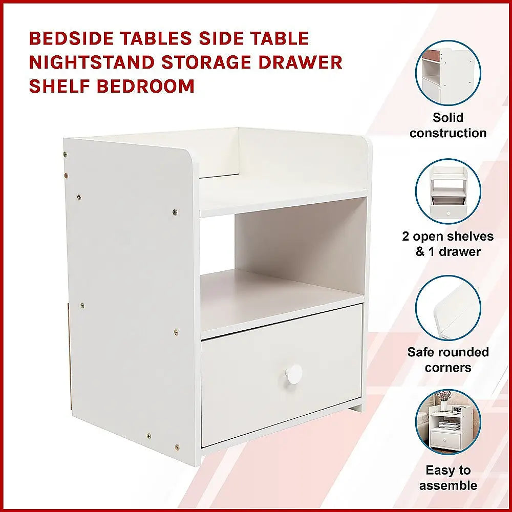 Bedside Tables Side Table Nightstand Storage Drawer Shelf Bedroom - Furniture > Office
