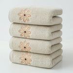 Beige 4-Pack Elegant Orange Floral Embroidered Cotton Hand Towels - Ultra Soft & Absorbent - Home & Garden > Bathroom
