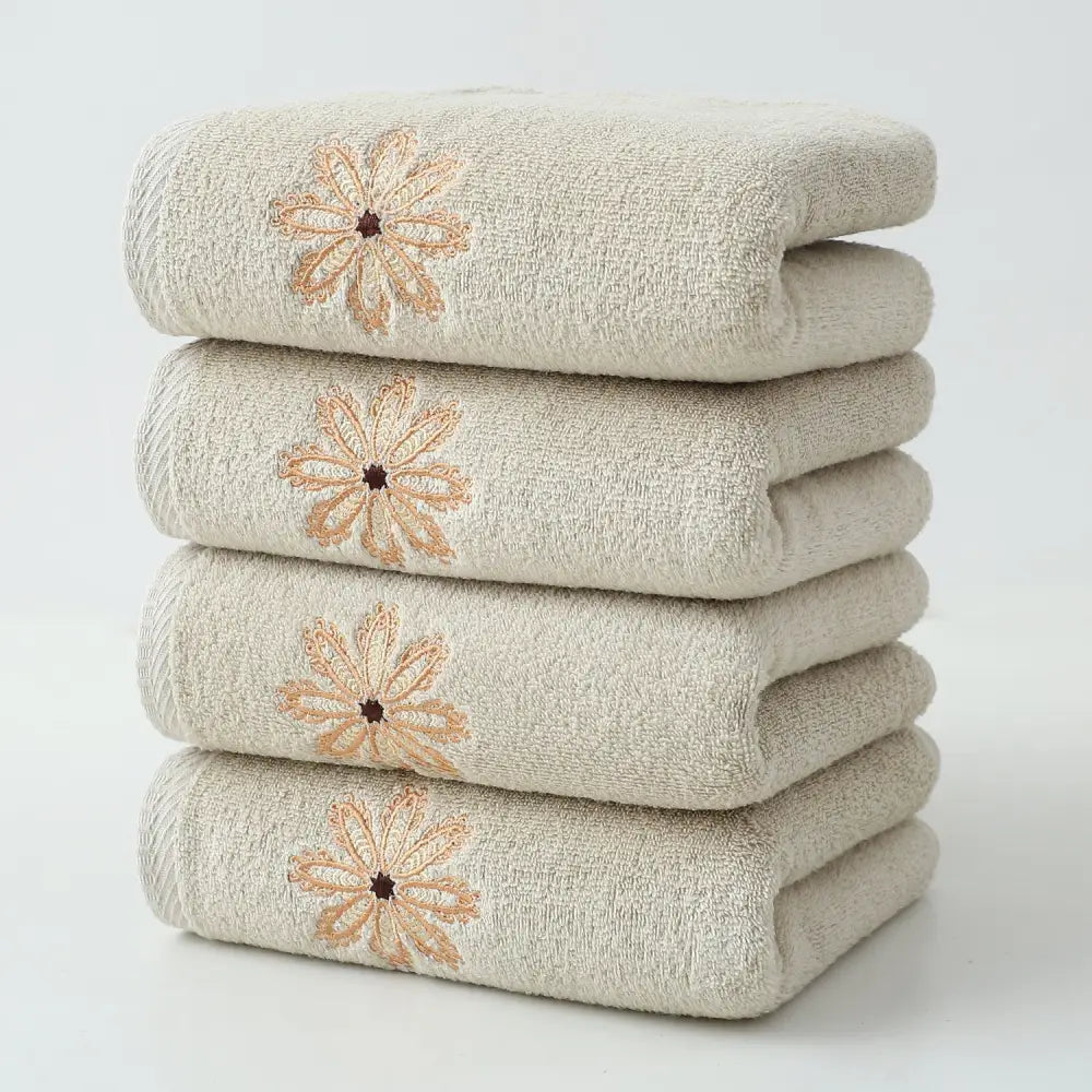 Beige 4-Pack Elegant Orange Floral Embroidered Cotton Hand Towels - Ultra Soft & Absorbent - Home & Garden > Bathroom