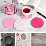 Beige and Khaki Absorbent Woven Cotton Coasters - Set of 8 with Metal Holder - Heat Resistant Drink Mats for Table