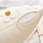 Beige and Khaki Charming 3D Daisy Embroidered Canvas Cushion Covers - Set of 2 45x45cm Soft Textured Decorative