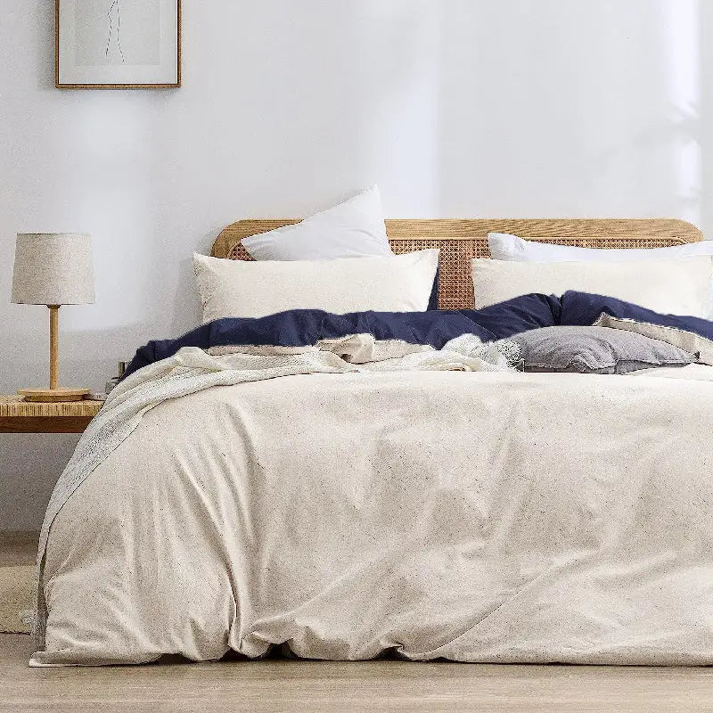 Beige Blue 1.8m (Duvet Cover 180*220cm) Luxurious Soft Brushed Microfiber 4-Piece Bedding Set - Pure Color Double Bed