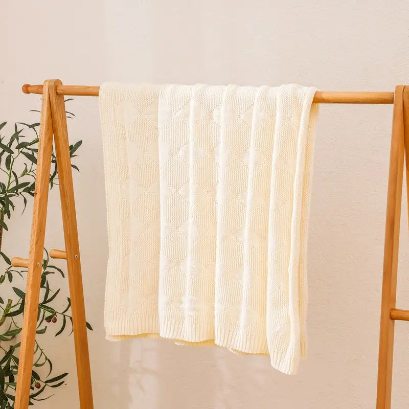 Beige Cozy Lightweight Acrylic Knit Throw Blanket - Diamond Waffle Texture for Sofa Bed & Travel - Home & Garden >