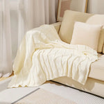 Beige Cozy Lightweight Acrylic Knit Throw Blanket - Diamond Waffle Texture for Sofa Bed & Travel - Home & Garden >