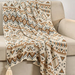 Beige-grey Bohemian Knitted Sofa Blanket 130 x 170 cm 900g Ideal for Hotel and Nap Use - Home & Garden > Bedding >