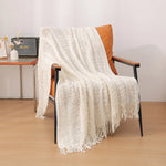 Beige Hollow Knitted Sofa Blanket with Tassels 120 x 165 cm 510g Ideal for Hotel and Home - Home & Garden > Bedding >