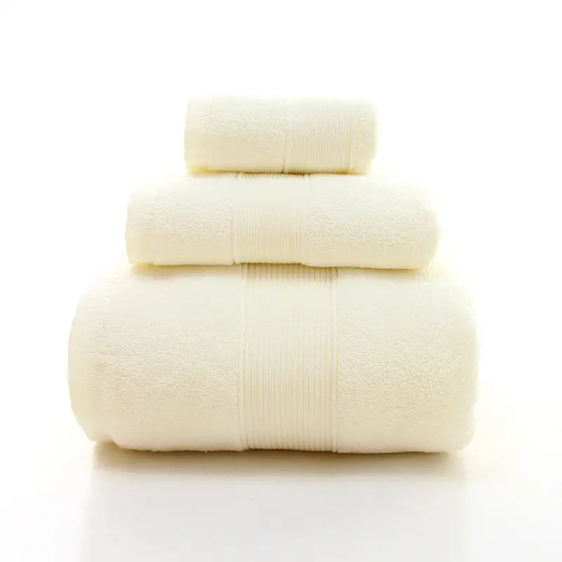 Beige Luxury 100% Cotton Towel Set - 3-Piece Combed Cotton Bath Towel Set - Home & Garden > Bathroom Accessories > Bath