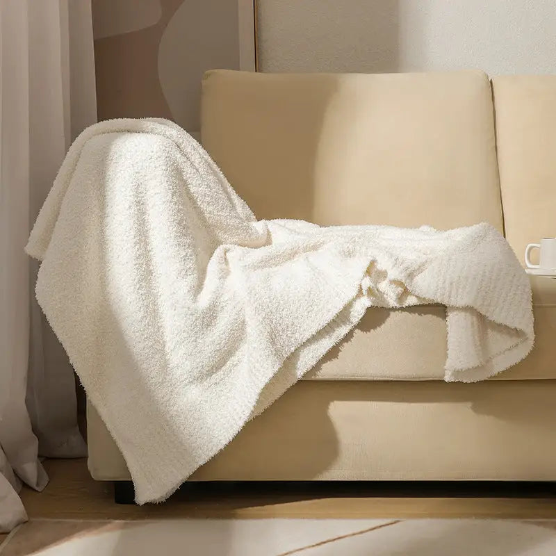 Beige Plush Solid Color Knitted Blanket for Sofa and Office - Cozy Comfort - Home & Garden > Bedding > Blankets & Throws